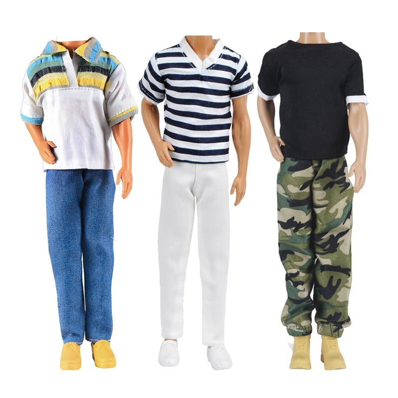 E-TING 3 Sets Doll Casual Wear Clothes Overalls Jacket Pants Outfits with 3 Pair Shoes for 12 Inches Dolls - Image 1